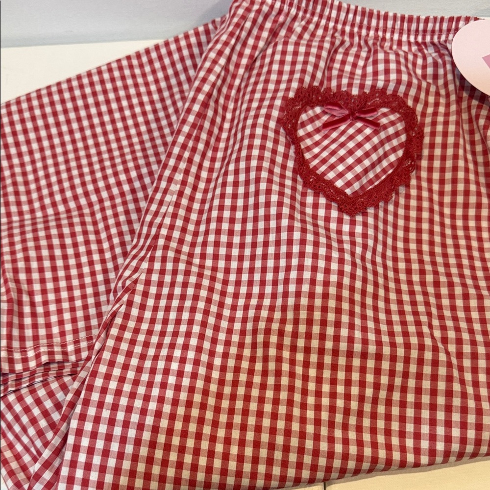 NWT Cherry Red Gingham Lounge Pants with Heart Detail